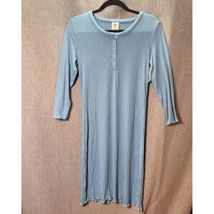 Lands' End Women's XXS Blue Long Ruffle Hem Ribbed Nightshirt Gown Comfort